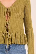 Load image into Gallery viewer, TIE FRONT RIBBED PEPLUM SWEATER