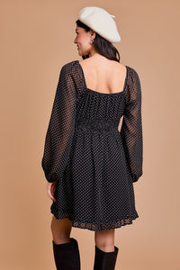 PUFF LONG SLEEVE POLKA DOT DRESS