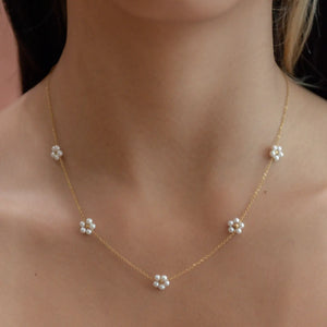 14K FRESHWATER PEARL DAISY NECKLACE