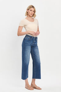 HIGH RISE RAW HEM CROP WIDE LEG JEANS