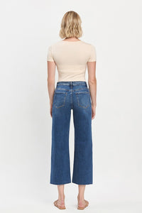 HIGH RISE RAW HEM CROP WIDE LEG JEANS