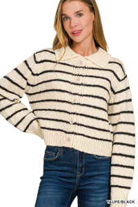STRIPE COLLARED CARDIGAN