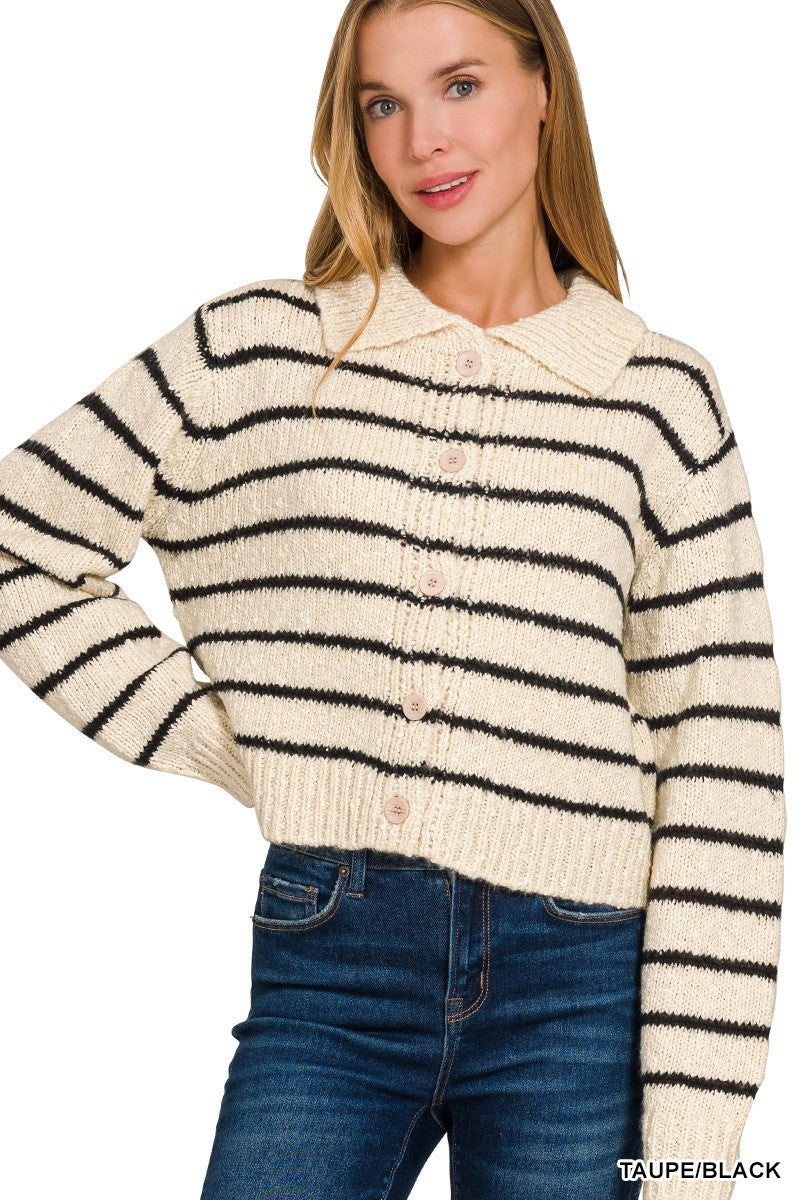 STRIPE COLLARED CARDIGAN