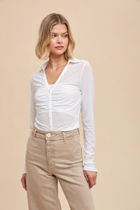 MICRO MESH  BUTTON DOWN TOP