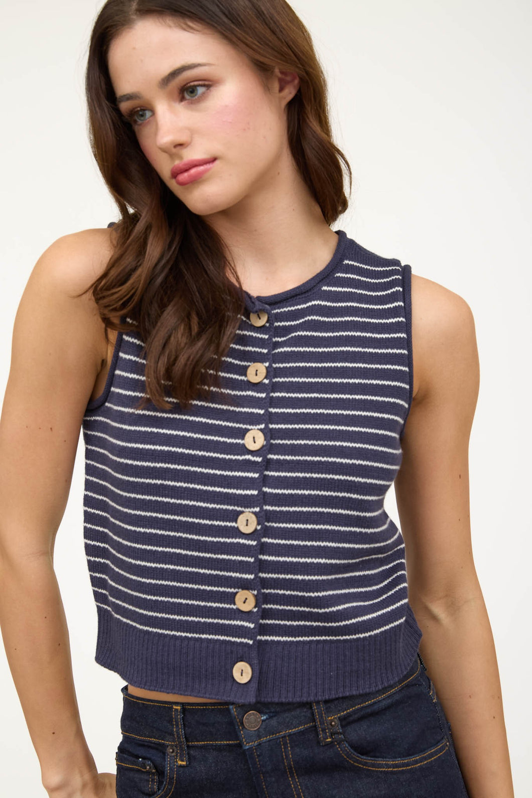 CLARA STRIPED BUTTON VEST