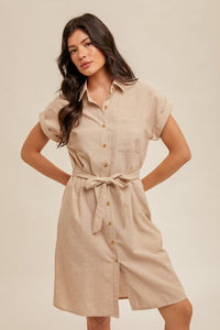 ISLA BELTED DOWN SHIRT DRESS