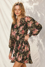 Load image into Gallery viewer, BISHOP SLEEVE MINI FLORAL WRAP DRESS
