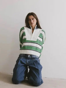 BELLA HALF ZIP COLOR BLOCK SWEATER