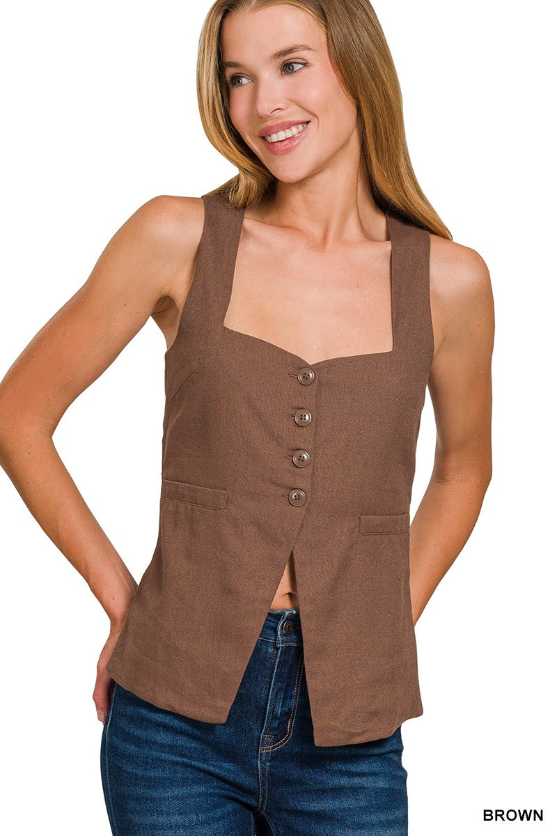 NAOMI LINEN TIE BACK VEST