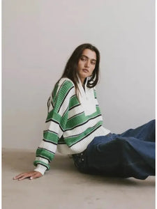 BELLA HALF ZIP COLOR BLOCK SWEATER