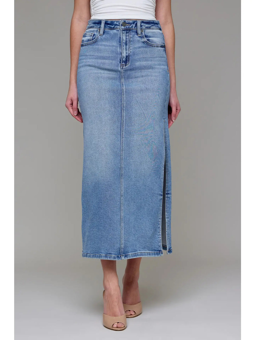 PEYTON SIDE SLIT STRETCH MIDI SKIRT