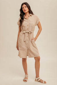 ISLA BELTED DOWN SHIRT DRESS