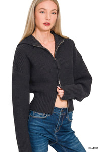 TWO WAY ZIP UP COLLARED SWEATER  // 3 COLORS