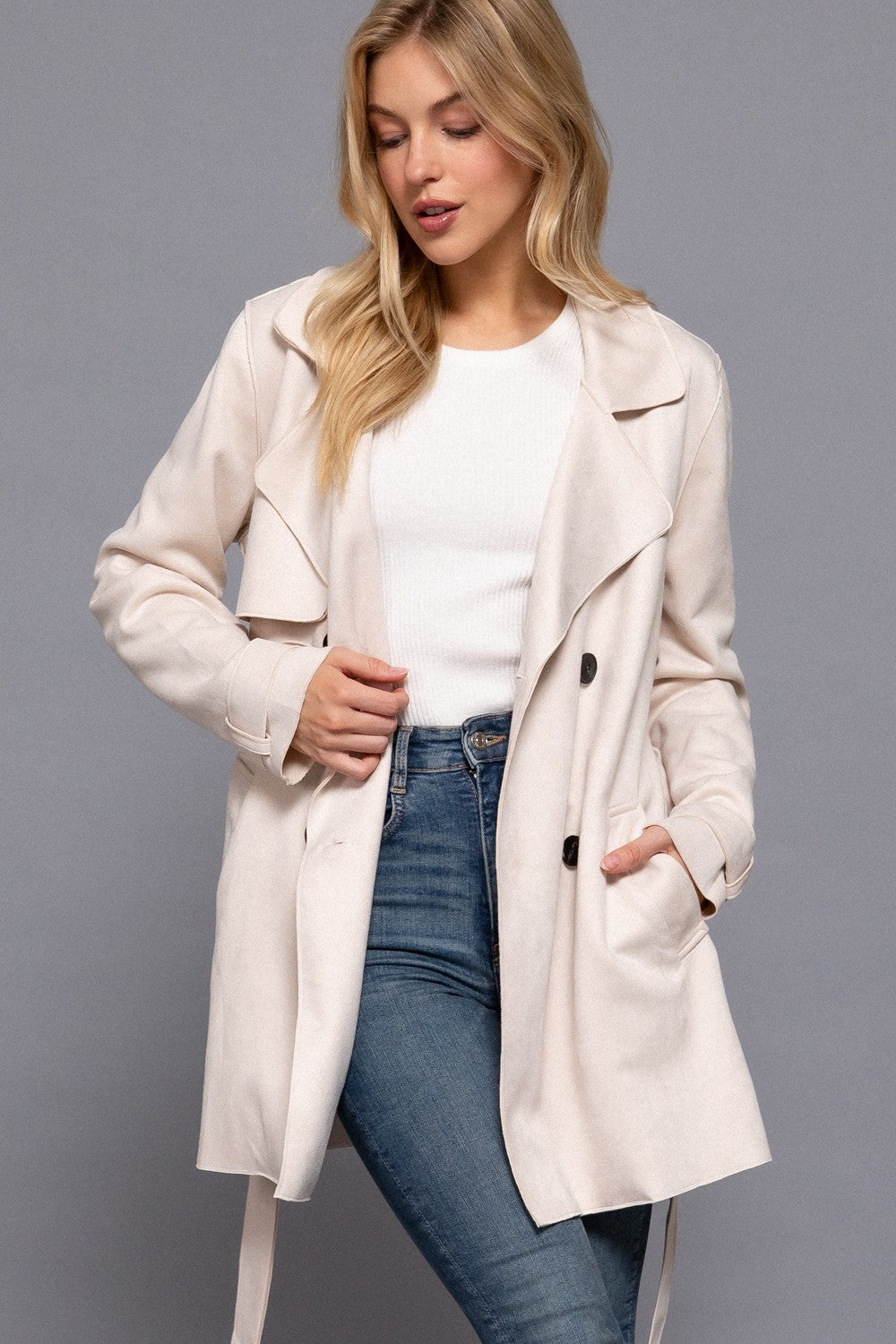 FAUX SUEDE TRENCH COAT // FINAL SALE – O.M.GIGI