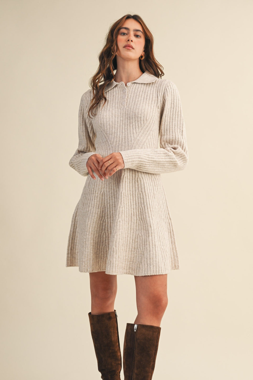RIBBED SWEATER FLARED MINI DRESS