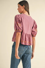 Load image into Gallery viewer, EMBROIDERED PUFF SLEEVE TOP
