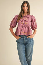 Load image into Gallery viewer, EMBROIDERED PUFF SLEEVE TOP
