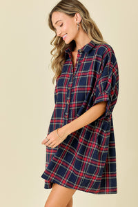 BUTTON DOWN PLAID SHIRT DRESS