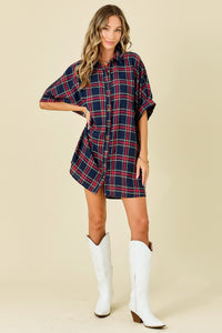 BUTTON DOWN PLAID SHIRT DRESS