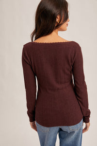 SQUARE NECK POINTELLE KNIT TOP
