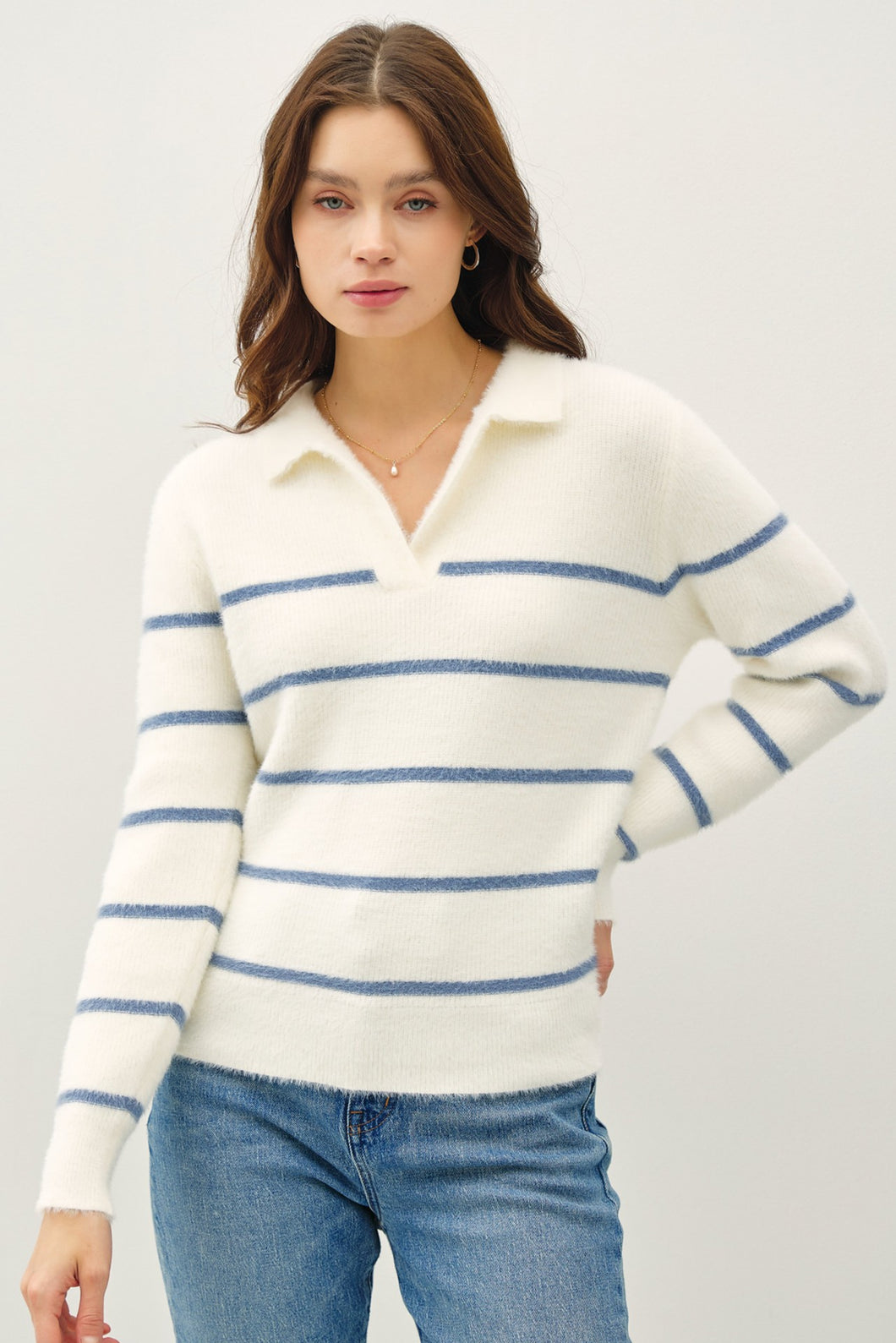 ALO STRIPED COLLARED SWEATER