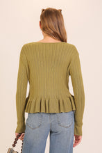 Load image into Gallery viewer, TIE FRONT RIBBED PEPLUM SWEATER
