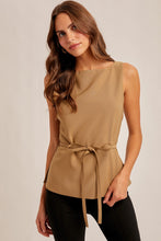 Load image into Gallery viewer, BOAT NECK BELTED SPLIT HEM TOP
