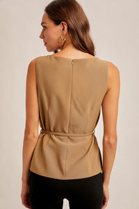 BOAT NECK BELTED SPLIT HEM TOP