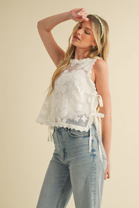 FLORAL CROCHET SIDE TIE TOP