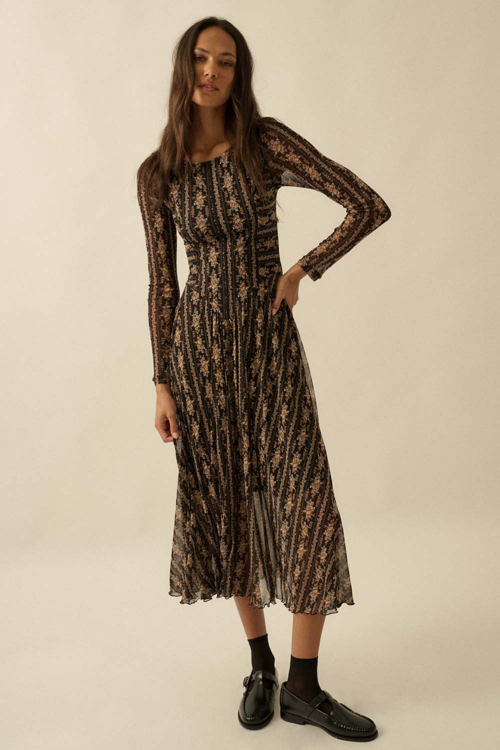 JOVI DROP WAIST MESH MIDI DRESS