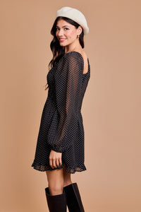 PUFF LONG SLEEVE POLKA DOT DRESS