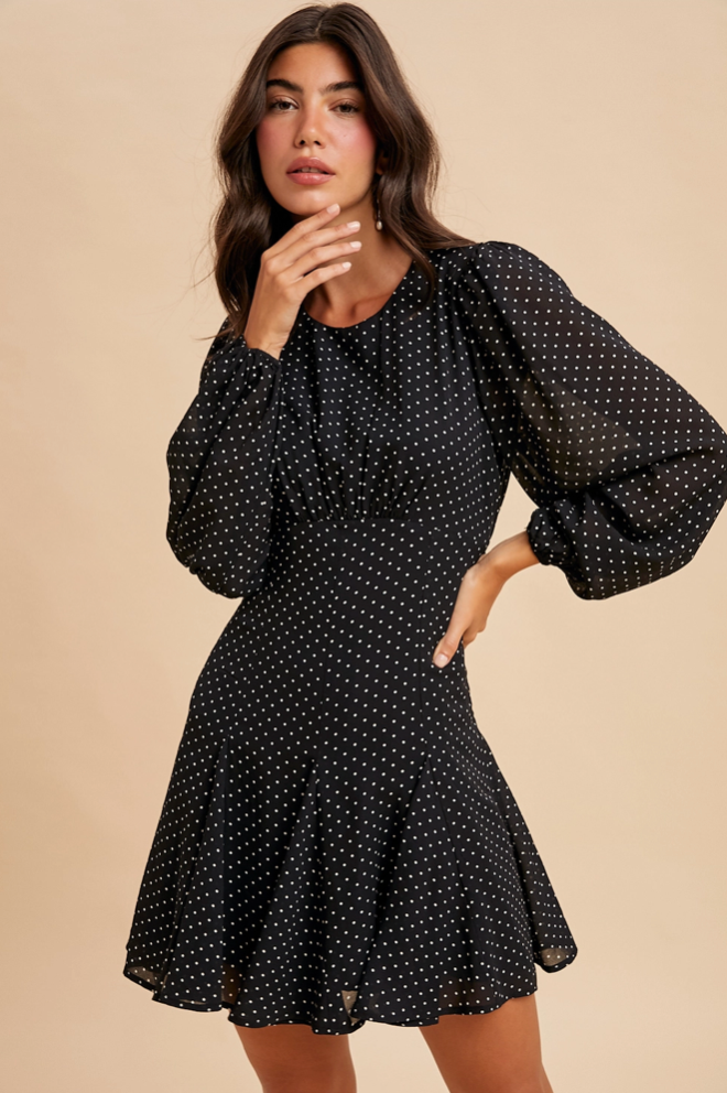 POLKA DOT FLARED MINI DRESS
