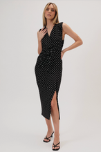 Load image into Gallery viewer, POLKA DOT SURPLICE MIDI DRESS
