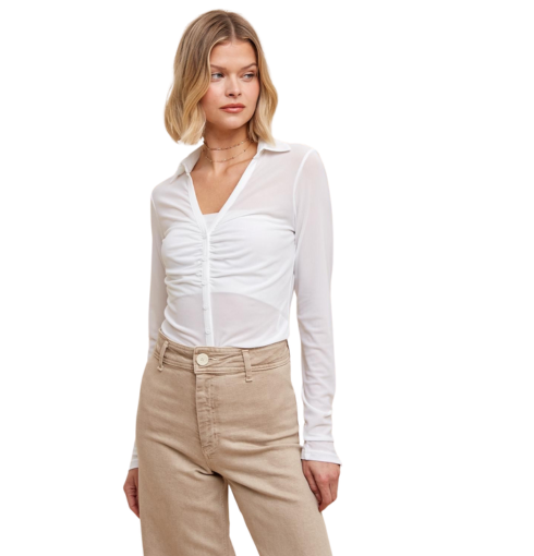 MICRO MESH  BUTTON DOWN TOP