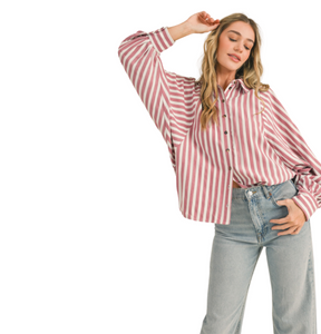 STRIPED BOYFRIEND BUTTON DOWN