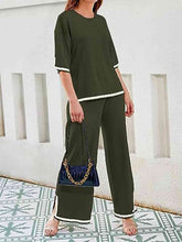 Load image into Gallery viewer, Contrast High-Low Sweater and Knit Pants Set
