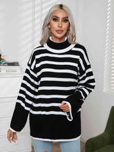 Load image into Gallery viewer, Striped Slit Turtleneck Drop Shoulder Sweater
