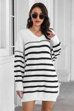 Load image into Gallery viewer, Striped V-Neck Drop Shulder Sweater Dress
