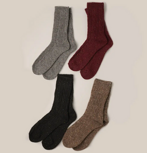 CABLE KNIT WOOL BLEND CREW SOCKS/ 4 COLORS