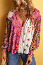 Load image into Gallery viewer, Multicolor Floral Notched Neck Lantern Sleeve Blouse
